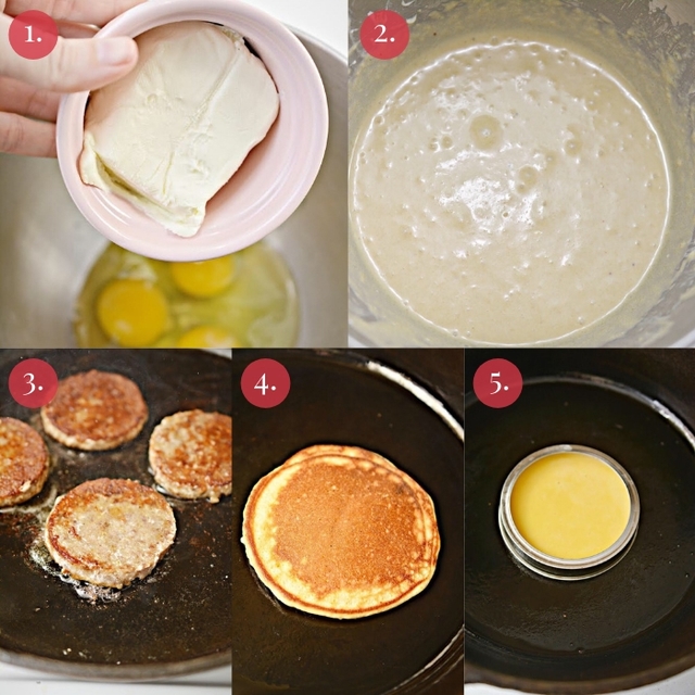 Homemade Keto McGriddle Sandwich #ketomcgriddle #ketobreakfast #ketosandwich #ketopancakes #ketorecipe | buttertogetherkitchen.com step by step collage how to make the keto McGriddle sandwiches