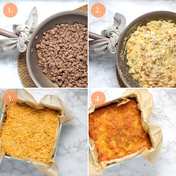 Step by step how to make this low carb bacon cheeseburger casserole