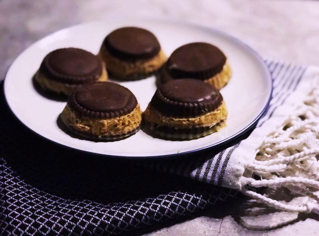 double stuffed peanut butter cups on a plate 