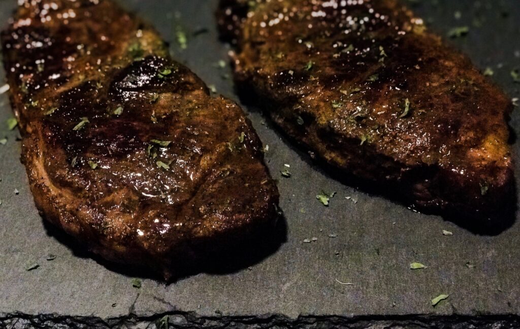 close up view of reverse sear steak 