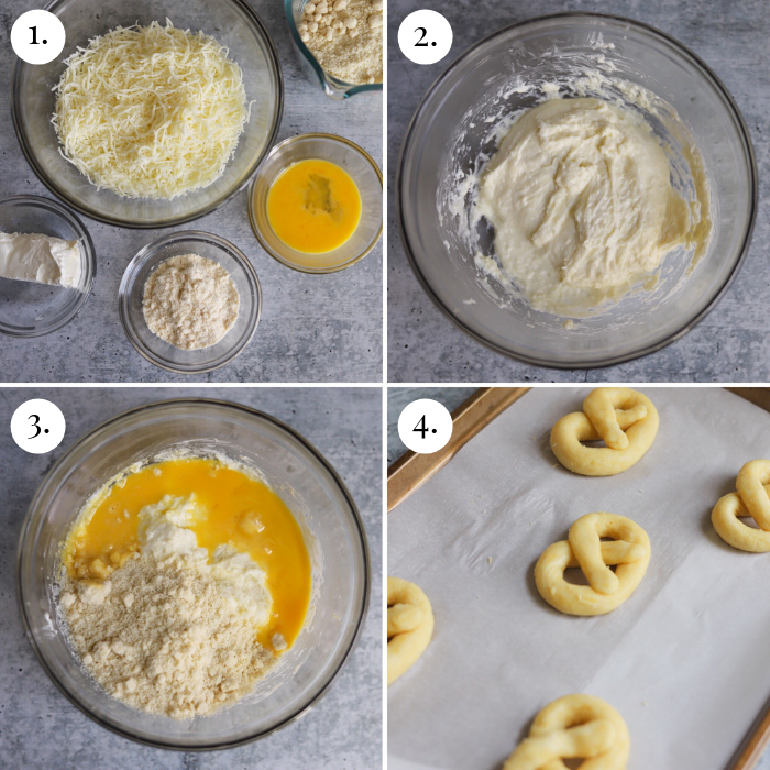 step by step process photo of how to make keto pretzels dough
