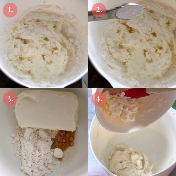 step by step four photo collage how to make keto cheesecake dip