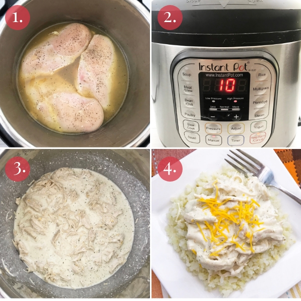 4 step collage on how to make keto cheesy ranch chicken