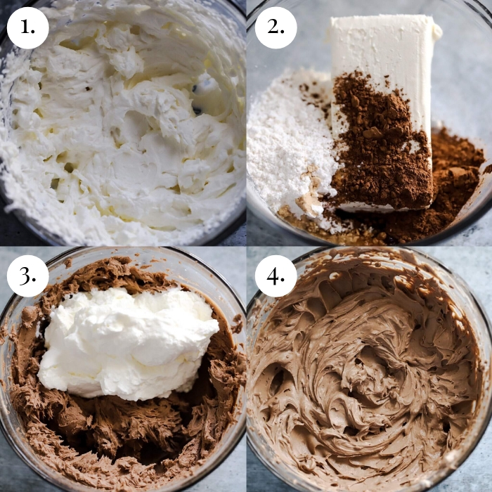 step by step photo collage of keto chocolate pudding 