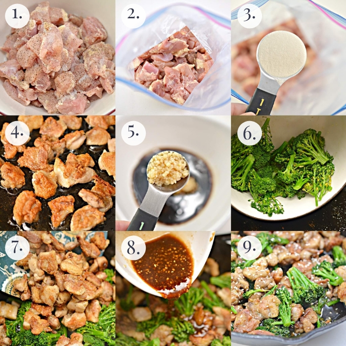 step by step how to make keto sesame chicken 9 photo collage 