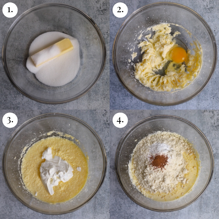 four image collage of how to make the coffee cake