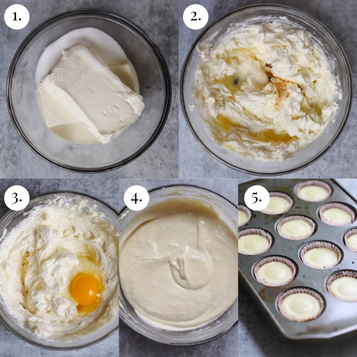 Schritt für Schritt 5 Fotocollage, wie man die Füllung des Käsekuchens macht