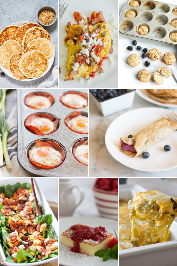 8 photo collage of different keto brunch recipes