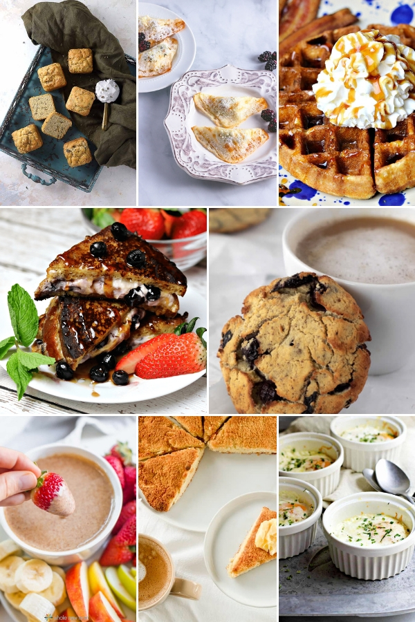 8 photo collage of different keto brunch recipes