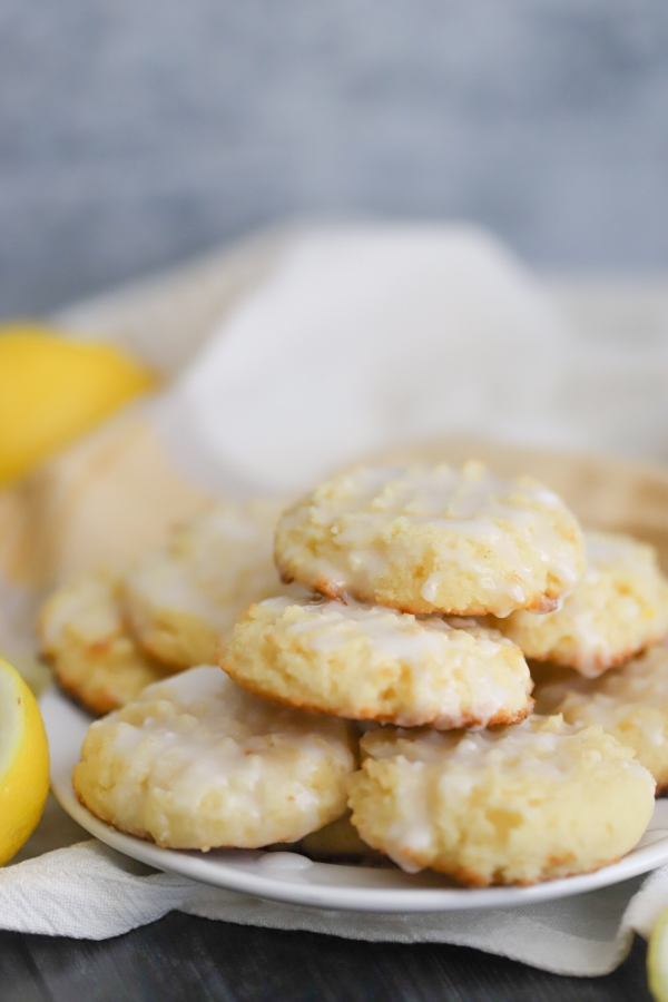 plate of keto lemon cookies with glaze on them