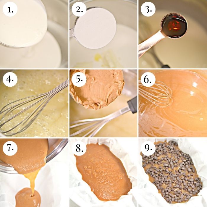 nine photo collage of keto peanut butter fudge