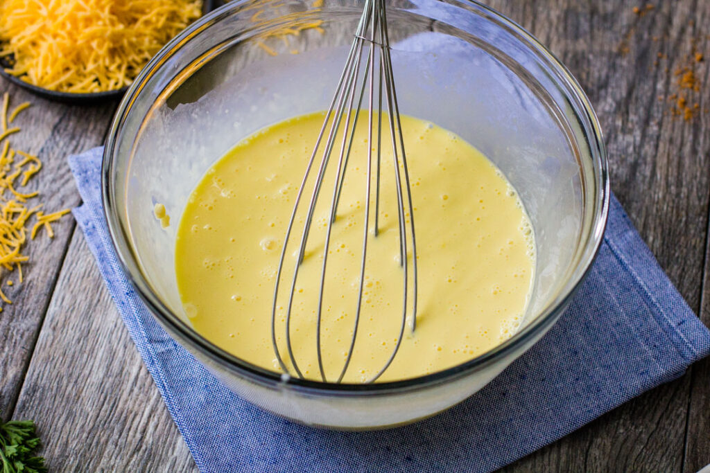 eggs whisked in a large bowl
