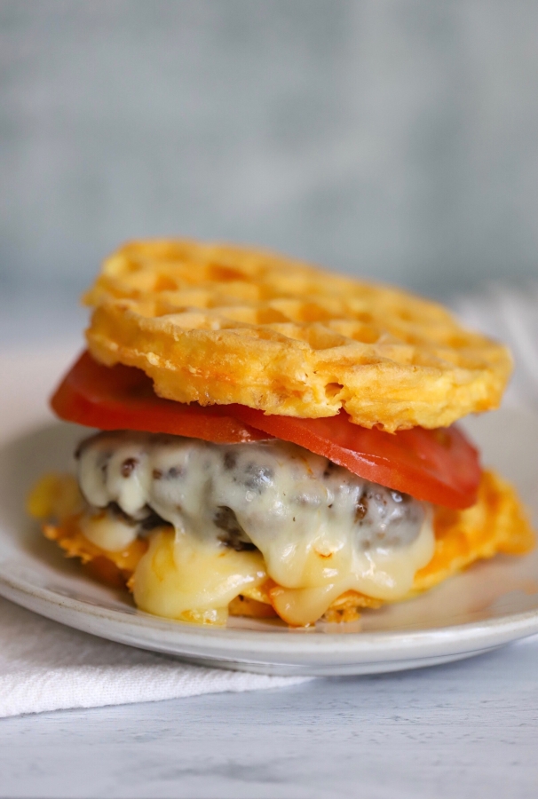 chaffle burger on a plate