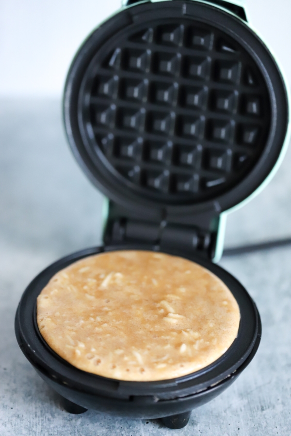 poured batter in the mini waffle griddle