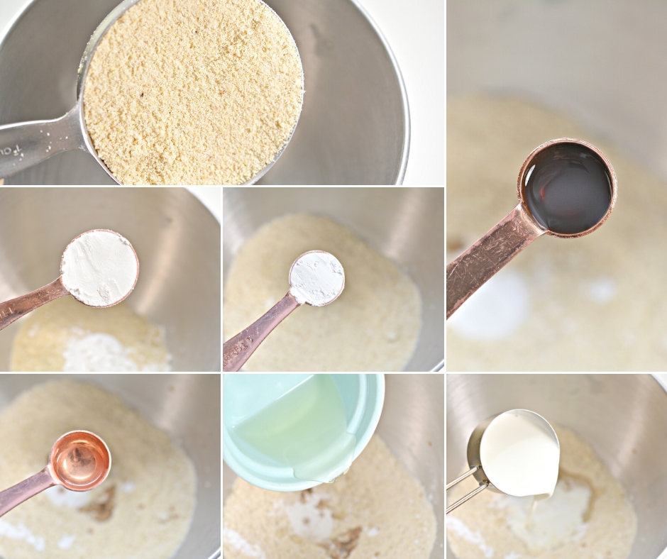 photo collage of steps on how to make the keto pancakes batter