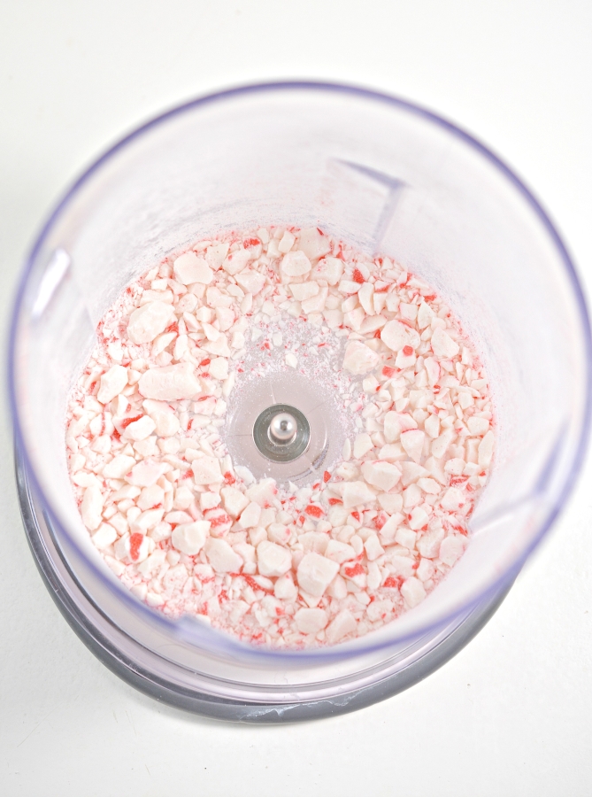crushed peppermint in a blender