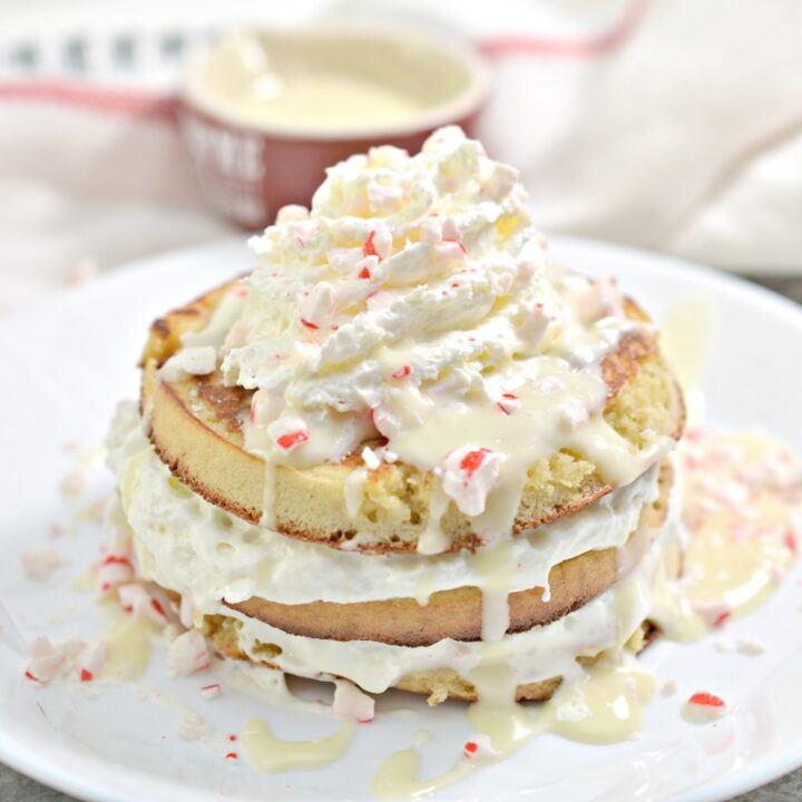 Keto Peppermint Pancakes with White Chocolate Drizzle