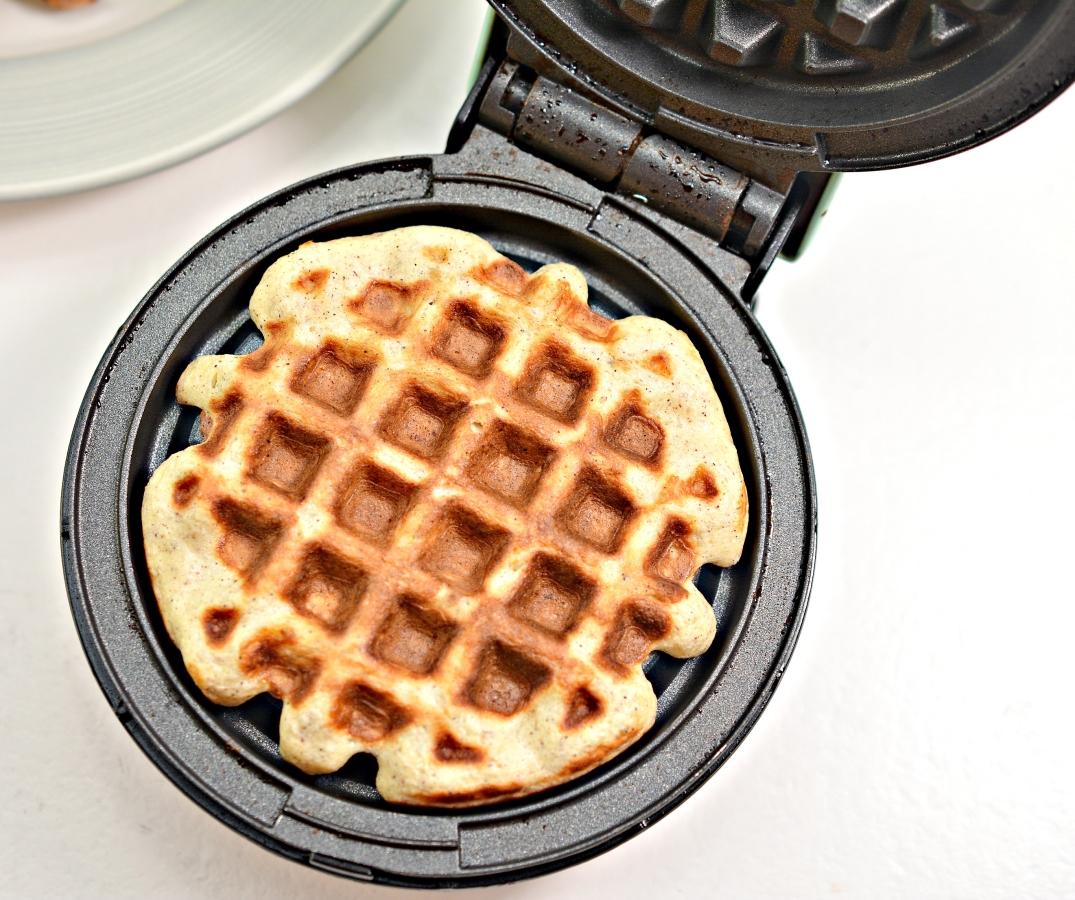 cooked chaffle in a mini waffle maker