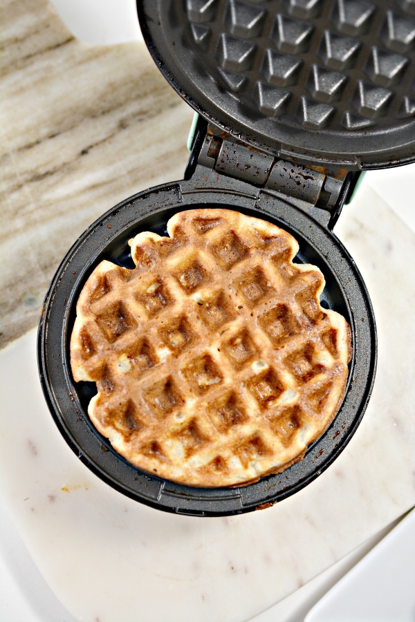 cooked chaffle in a mini waffle maker