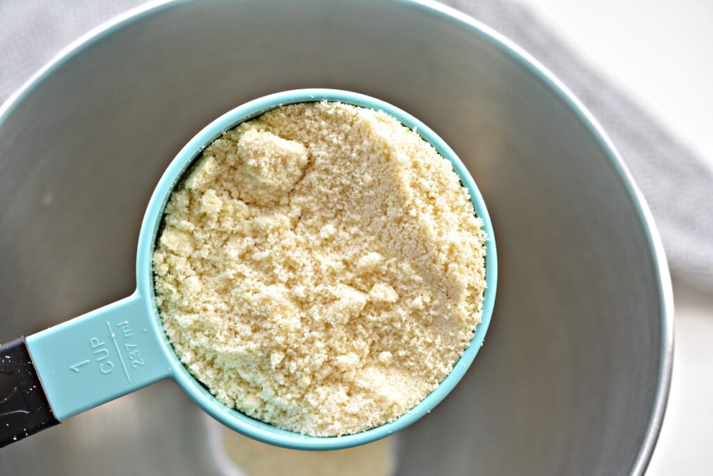 top view of almond flour in a measuring cup