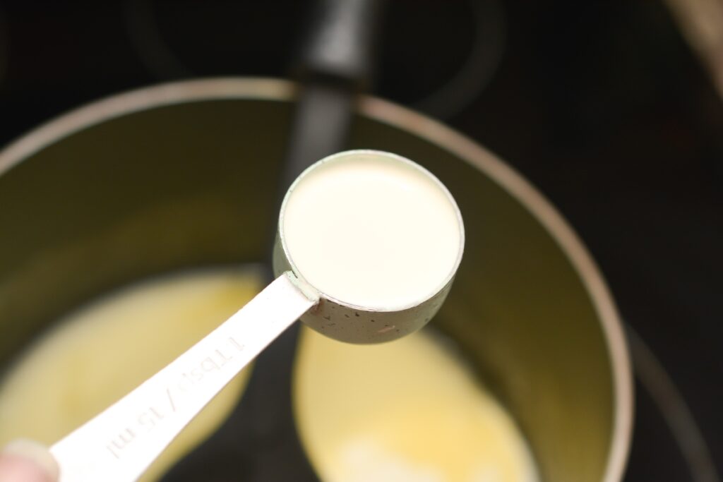 heavy whipping cream over pan