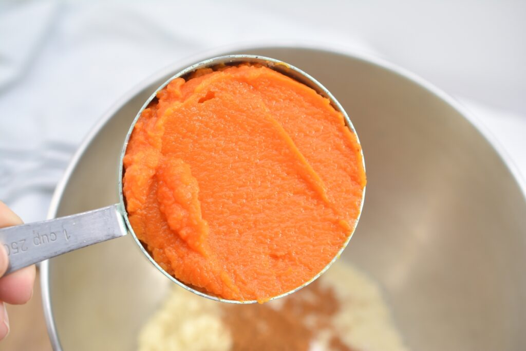 Pumpkin Puree over mixing bowl
